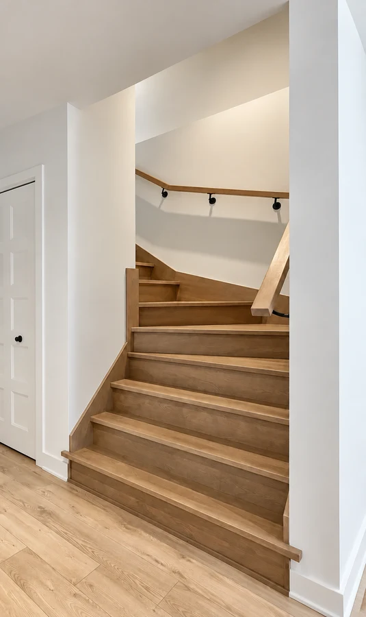 Escalier en bois avec main courante murale